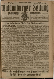 Waldenburger Zeitung, Jg. 67, 1921, nr 37