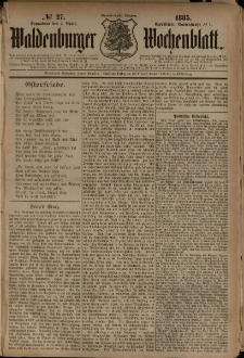 Waldenburger Wochenblatt, Jg. 31, 1885, nr 27