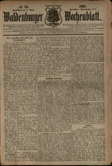 Waldenburger Wochenblatt, Jg. 31, 1885, nr 29