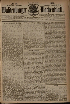 Waldenburger Wochenblatt, Jg. 31, 1885, nr 72