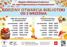 Godziny otwarcia biblioteki - plakat [Dokument życia społecznego]