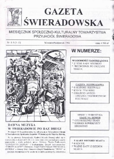 Gazeta Świeradowska : miesięcznik społeczno- kulturalny Towarzystwa Przyjaci&oacute;ł Świeradowa, 1994, nr 8-9(9-10)