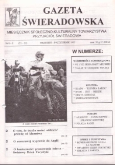 Gazeta Świeradowska : miesięcznik społeczno- kulturalny Towarzystwa Przyjaci&oacute;ł Świeradowa, 1995, nr 9-10 (21-22)