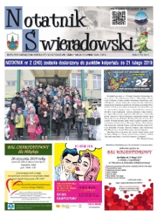 Notatnik Świeradowski : bezpłatny miesięcznik wsp&oacute;lnoty samorządowej Gminy Miejskiej Świerad&oacute;w-Zdr&oacute;j, 2019, nr 1 (242) (styczeń)