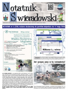 Notatnik Świeradowski : bezpłatny miesięcznik wsp&oacute;lnoty samorządowej Gminy Miejskiej Świerad&oacute;w-Zdr&oacute;j, 2018 nr 4 (233) (kwiecień)