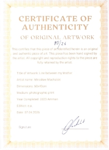 Certificate of authenticity of original artwork