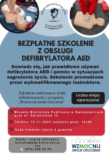 Bezpłatne Szkolenie z obsługi defibrylatora AED - plakat [Dokument życia społecznego]