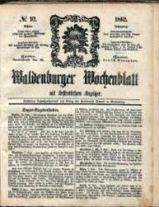 Waldenburger Wochenblatt, Jg. 8, 1862, nr 92