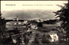 Riesengebirge. Mittel-Schreiberhau mit kath. Kirche und Hochgebirge [Dokument ikonograficzny]