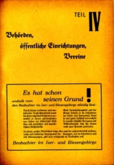 Hirschberger Einwohner-Buch 1939. Teil 4, Behörden, öffentliche Einrichtungen, Vereine