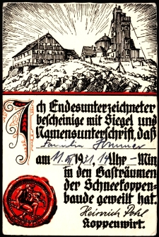 Riesengebirge. Schneekoppe 1605 Meter über dem Meere [Dokument ikonograficzny]