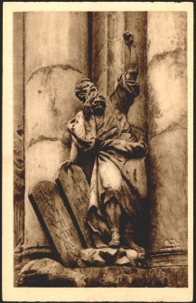 Grüssau: Moses - Statue am Kirchenportal der Abteikirche [Dokument ikonograficzny]