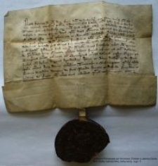 Dokument księcia Henryka Jaworskiego poświadczający, słudze Johannowi Buch i jego synowi Ticzco dochodów z majątku w Jeżowie Sudeckim (Grunowe)