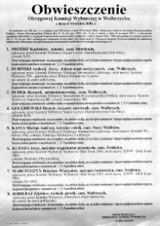 Obwieszczenie Okręgowej Komisji Wyborczej w Wałbrzychu z dnia 4 września 2001 r.